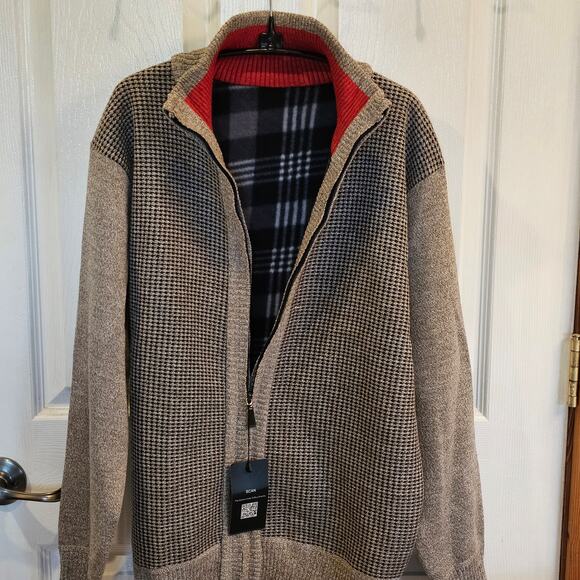 West Louis Full Zip Fleece Lined Mock Neck Sweater Herringbone Mens M - Picture 6 of 8